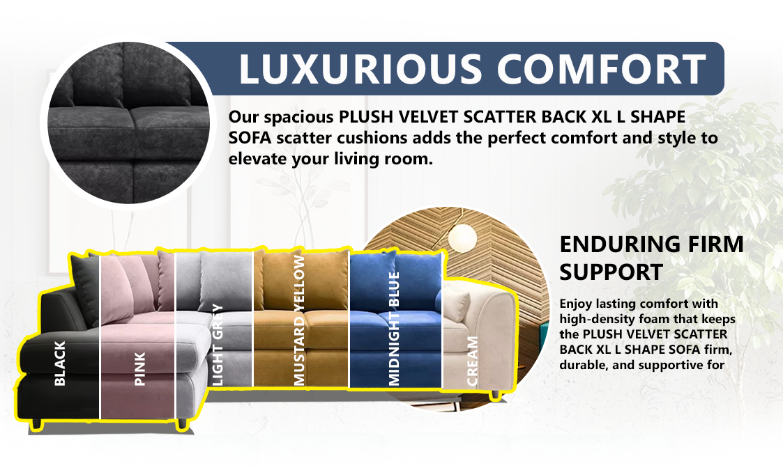 Plush Velvet Scatter Back XL L Shape Sofa extra image 2