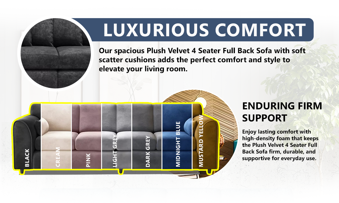 Plush Velvet 4 Seater Full Back Sofa extra image 2
