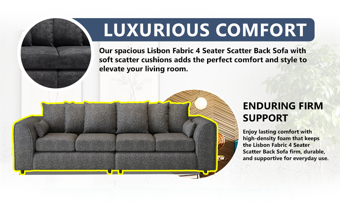 Lisbon Fabric 4 Seater Scatter Back Sofa extra image 2