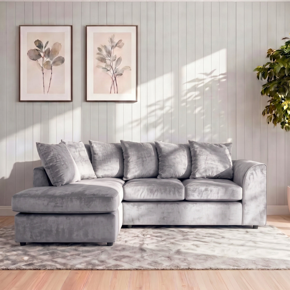 Plush Velvet Scatter Back L Shape Sofa