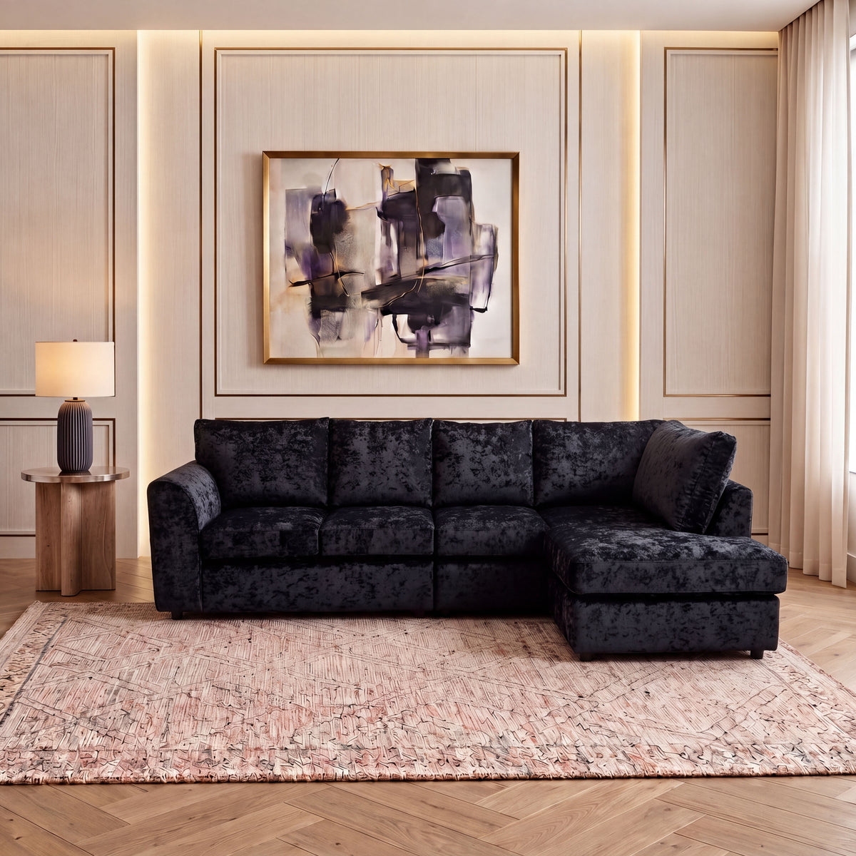 Crushed Velvet Full Back XL L Shape Sofa