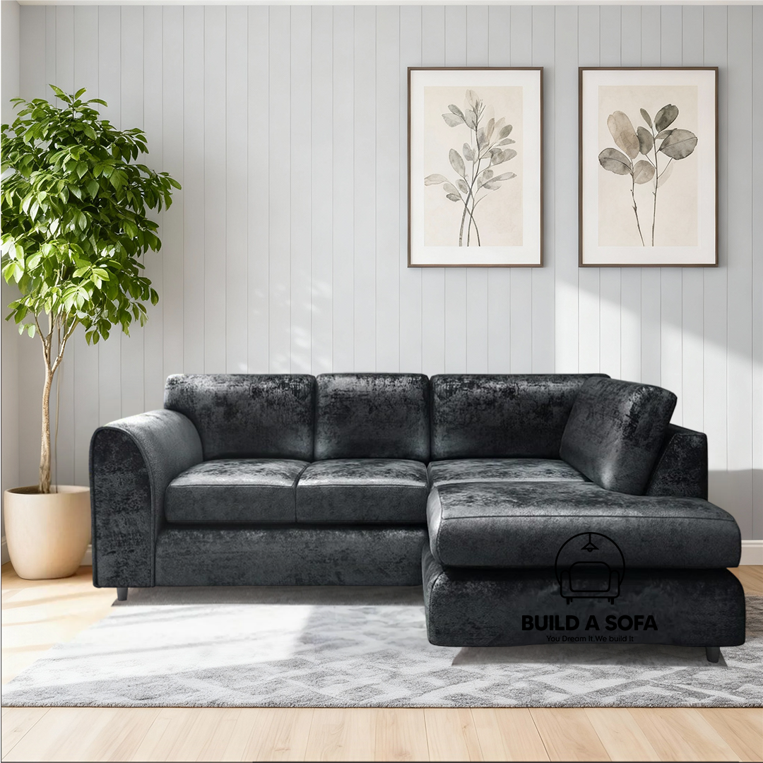 Crushed Velvet Full Back L Shape Sofa