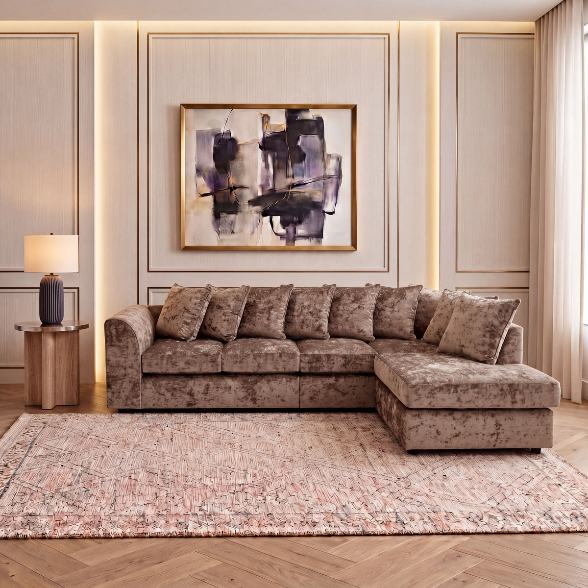 Crushed Velvet Scatter Back XL L Shape Sofa
