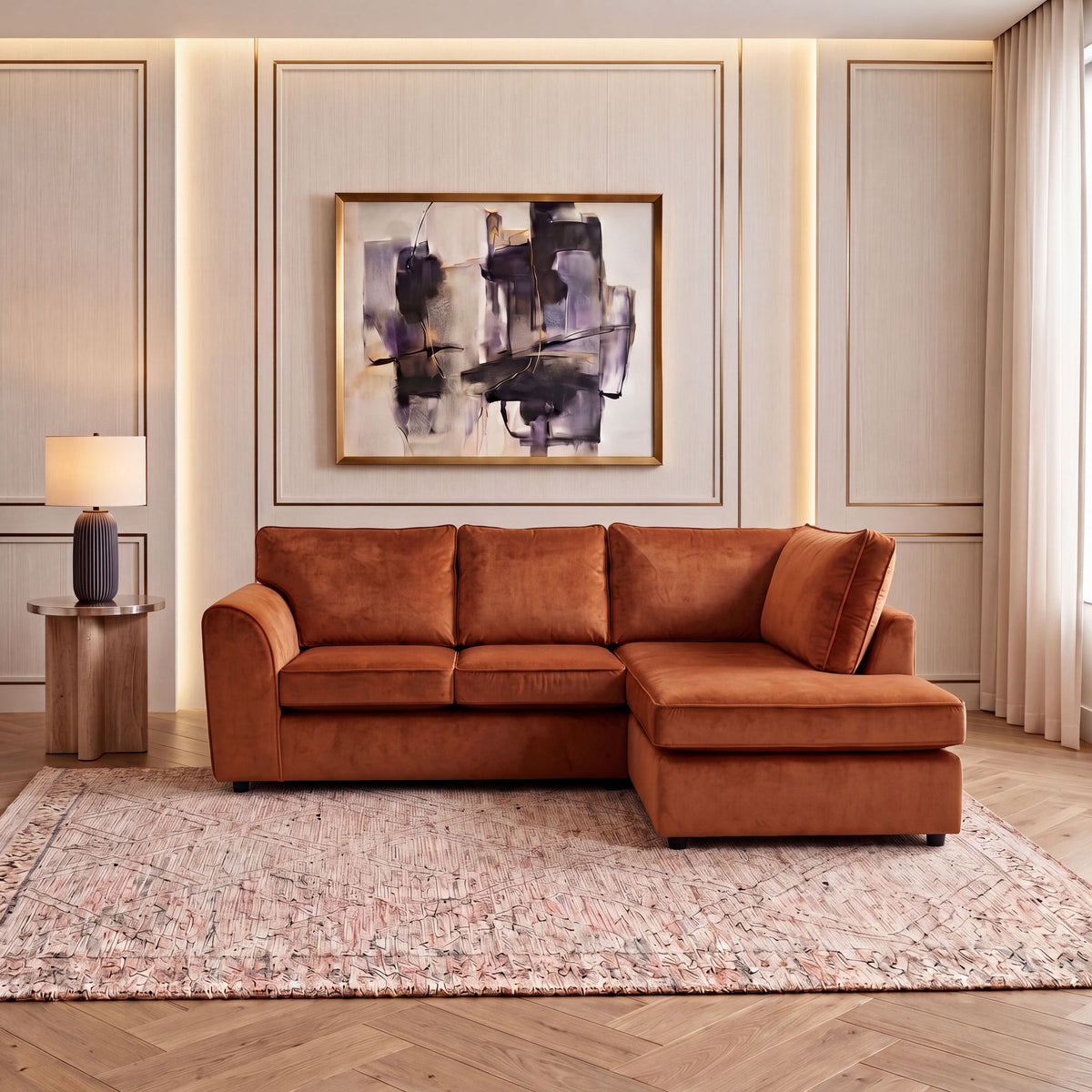 Plush Velvet Full Back L Shape Sofa