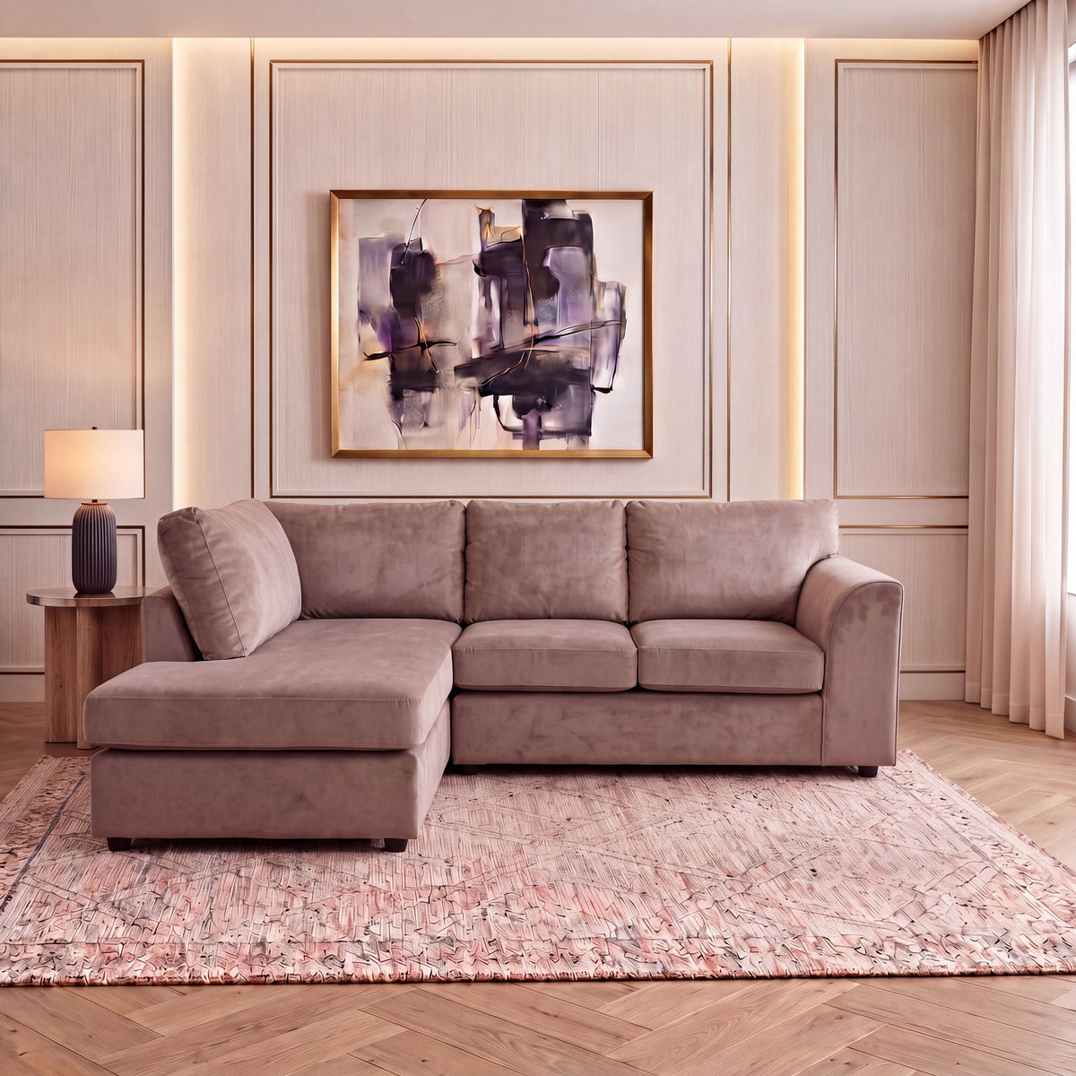 Plush Velvet Full Back L Shape Sofa