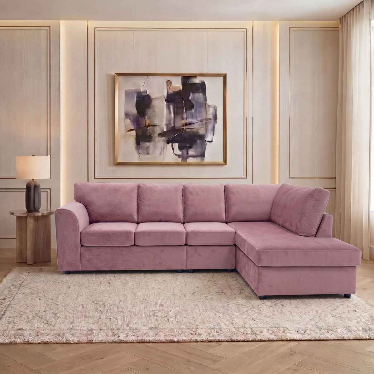 Plush Velvet Full Back XL L Shape Sofa