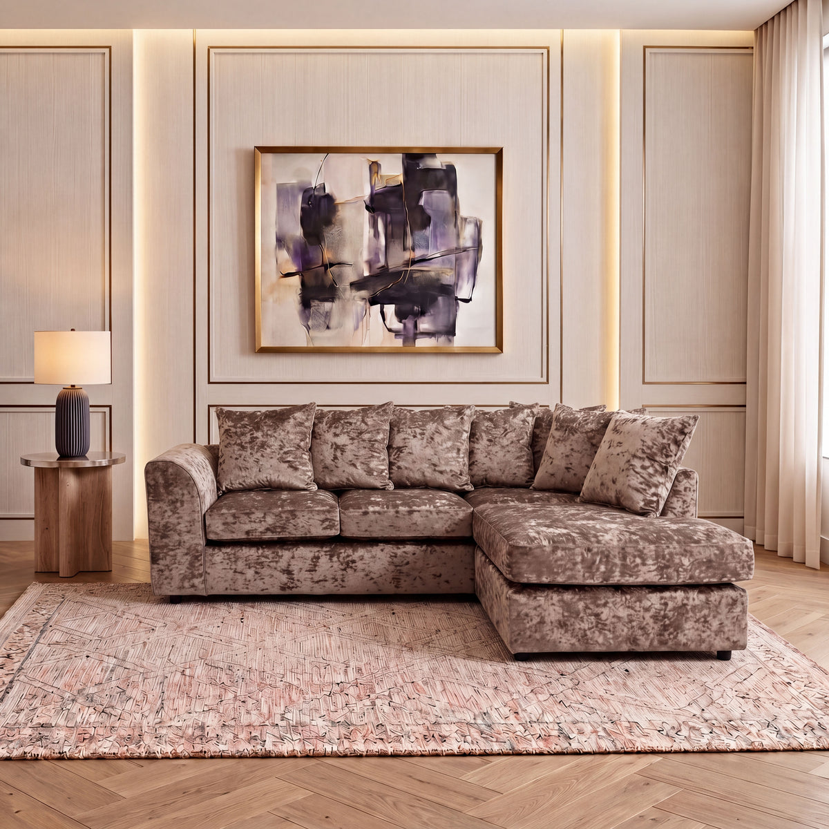 Crushed Velvet Scatter Back L Shape Sofa