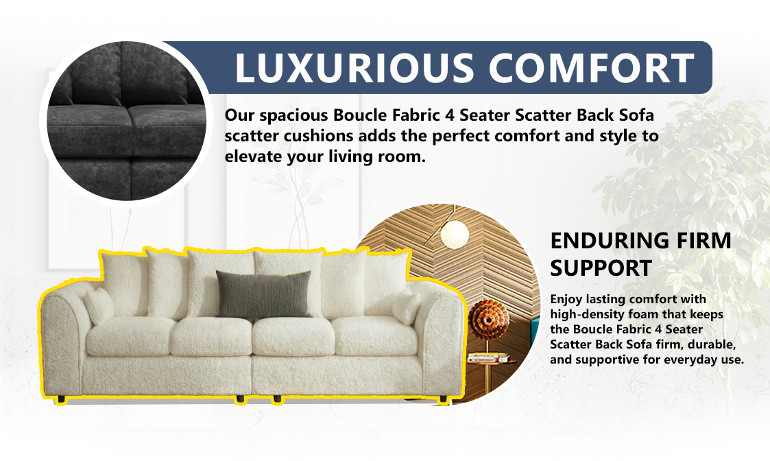 Boucle Fabric 4 Seater Scatter Back Sofa extra image 2