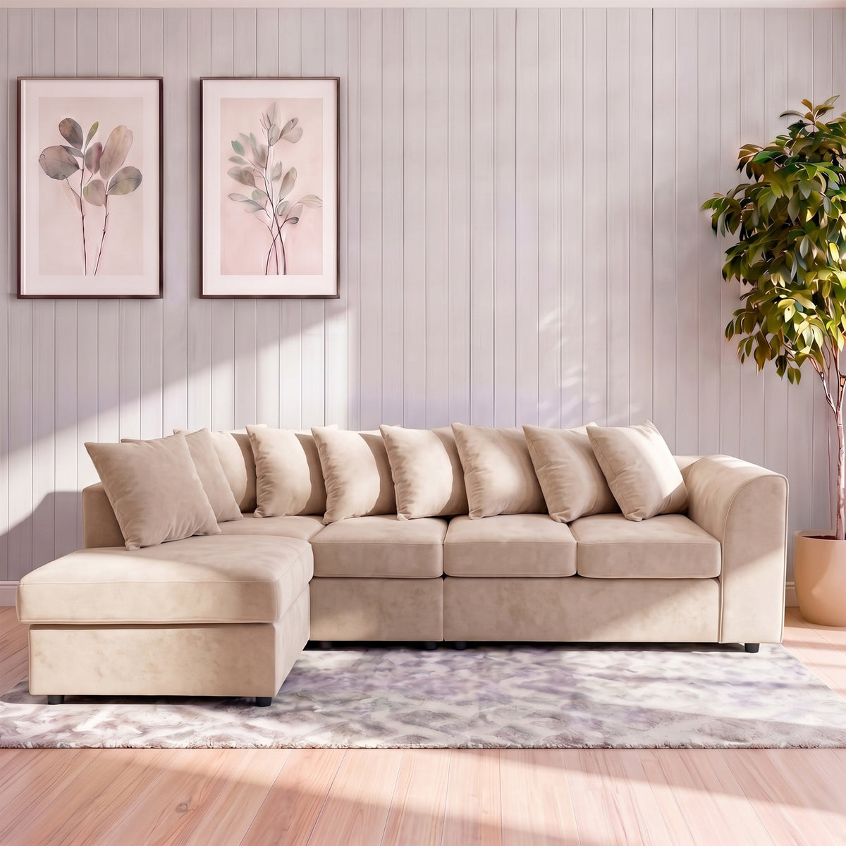 Plush Velvet Scatter Back XL L Shape Sofa