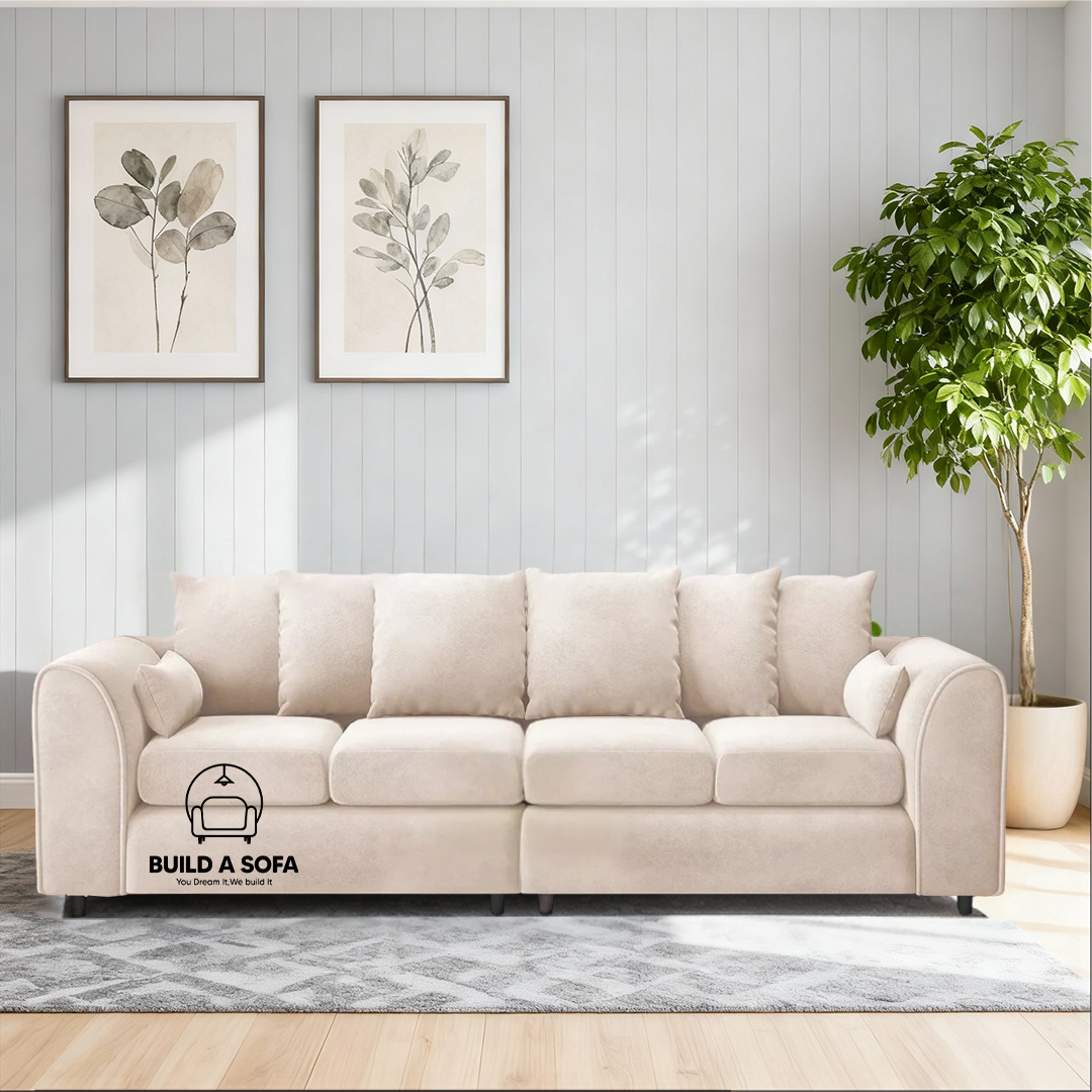 Plush Fabric 4 Seater Scatter Back Sofa
