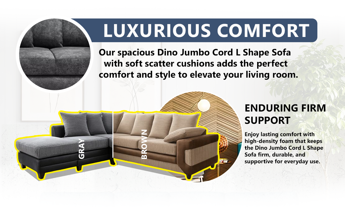 Dino Jumbo Cord L Shape Sofa extra image 2