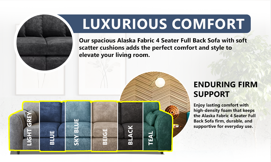 Alaska Fabric 4 Seater Full Back Sofa extra image 2