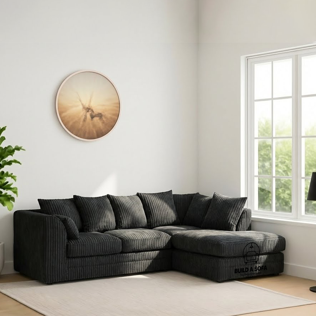 Jumbo Cord Fabric L Shape Scatter Back Sofa