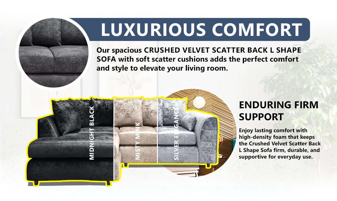 Crushed Velvet Scatter Back L Shape Sofa extra image 2