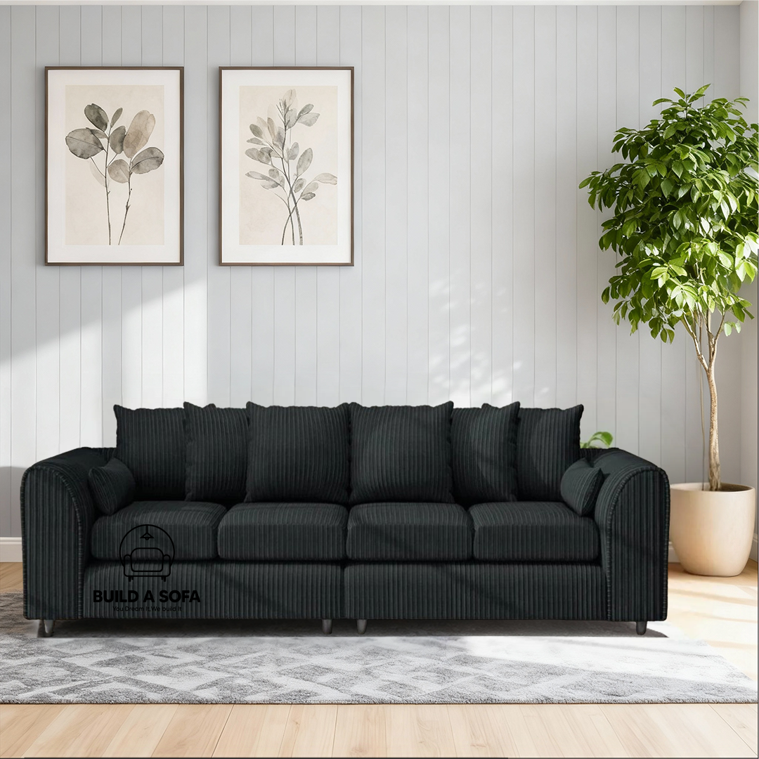 Jumbo Cord Fabric 4 Seater Scatter Back Sofa