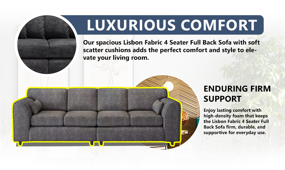 Lisbon Fabric 4 Seater Full Back Sofa extra image 2