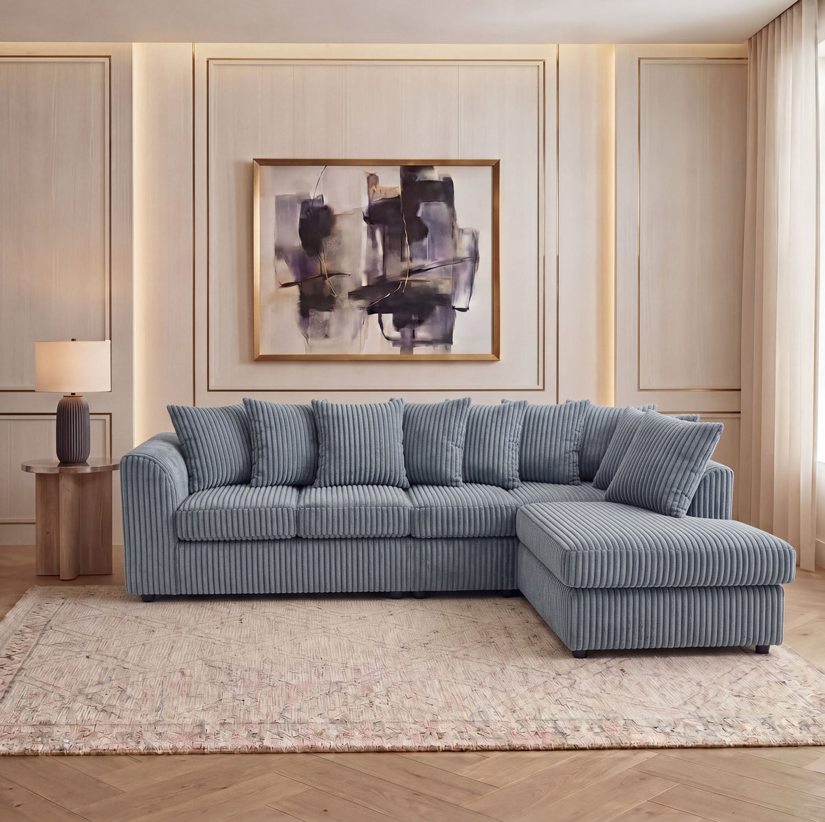 XL Jumbo Cord Fabric L Shape Scatter Back Sofa
