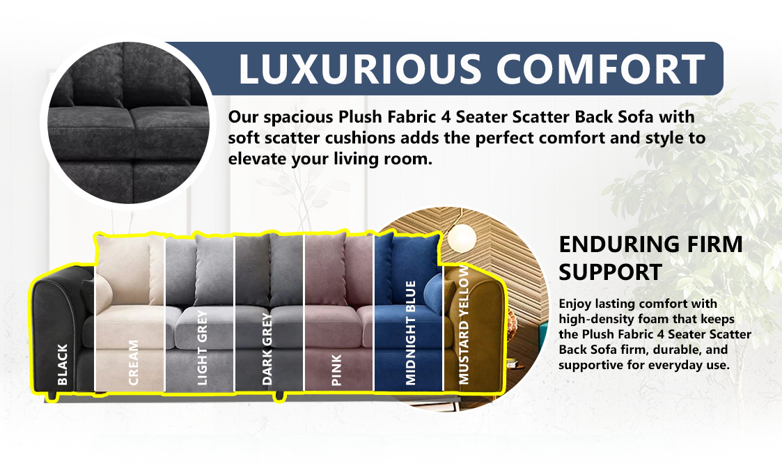 Plush Fabric 4 Seater Scatter Back Sofa extra image 2