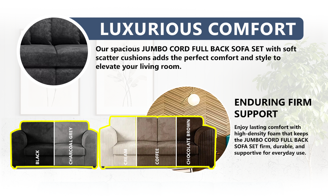 Jumbo Cord Full Back Sofa Set extra image 2