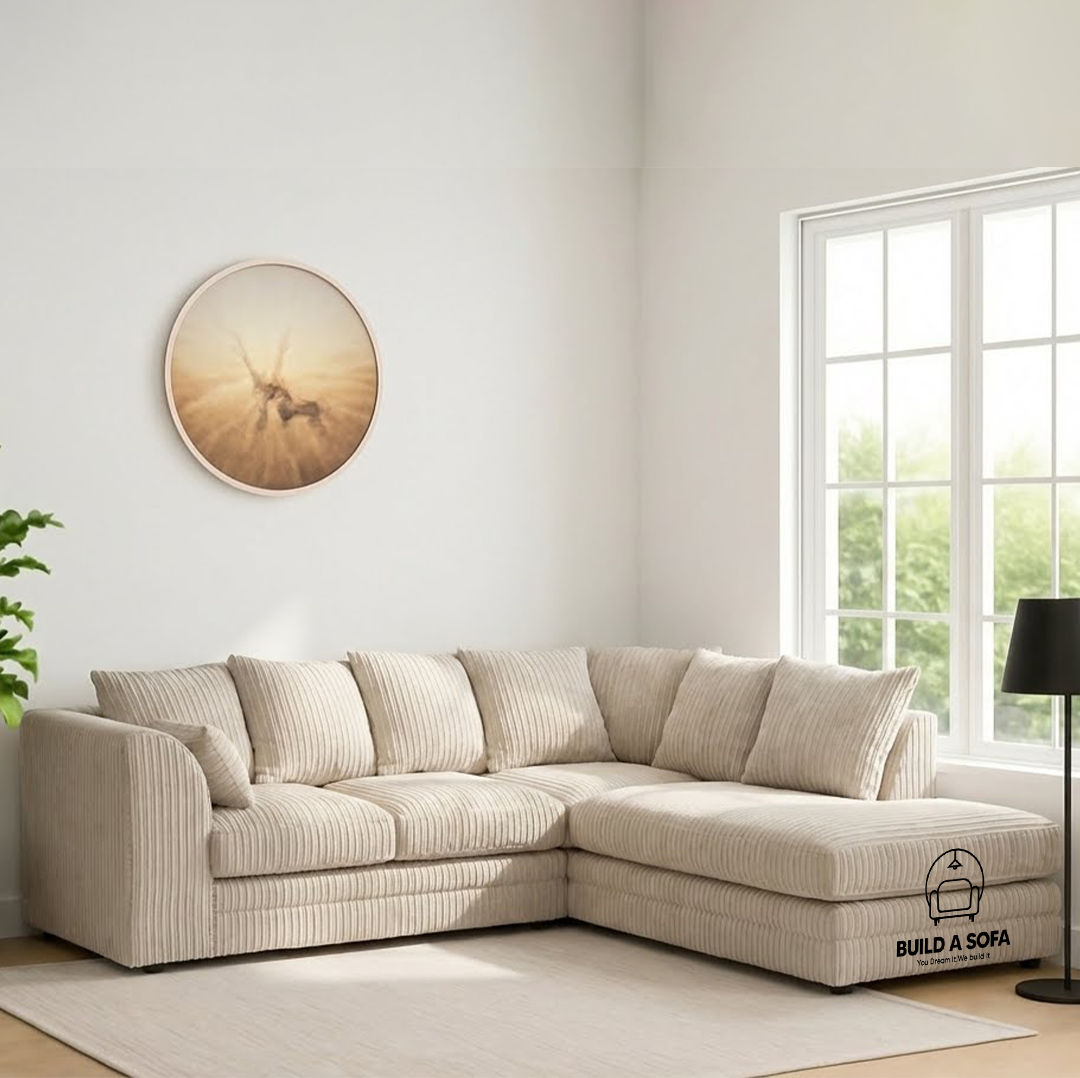 Jumbo Cord Fabric L Shape Scatter Back Sofa
