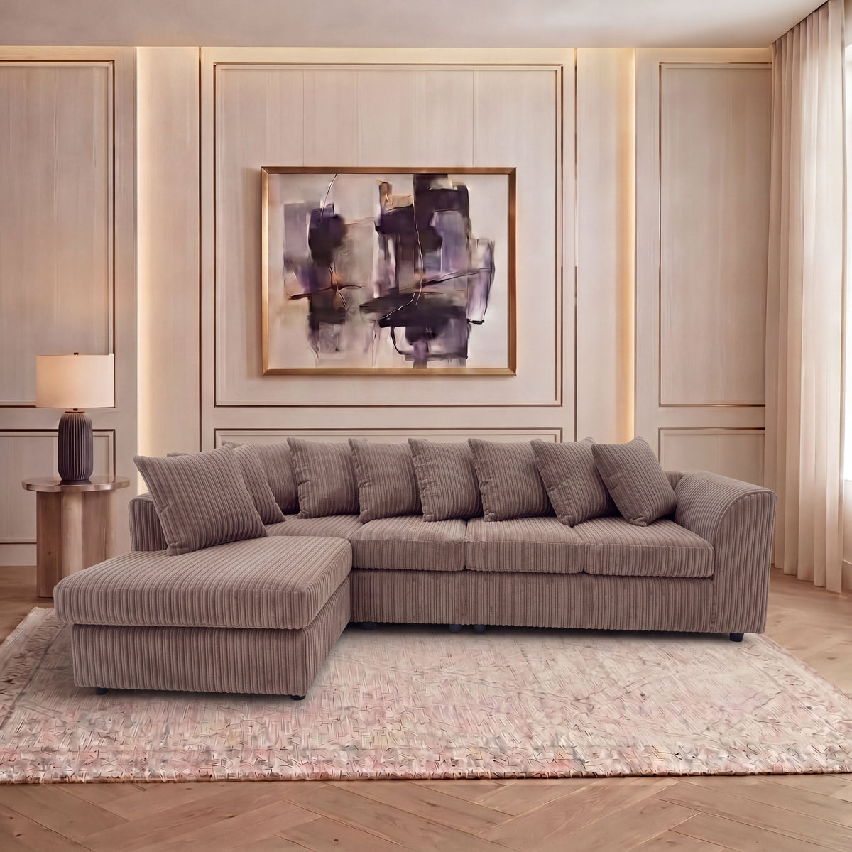 XL Jumbo Cord Fabric L Shape Scatter Back Sofa