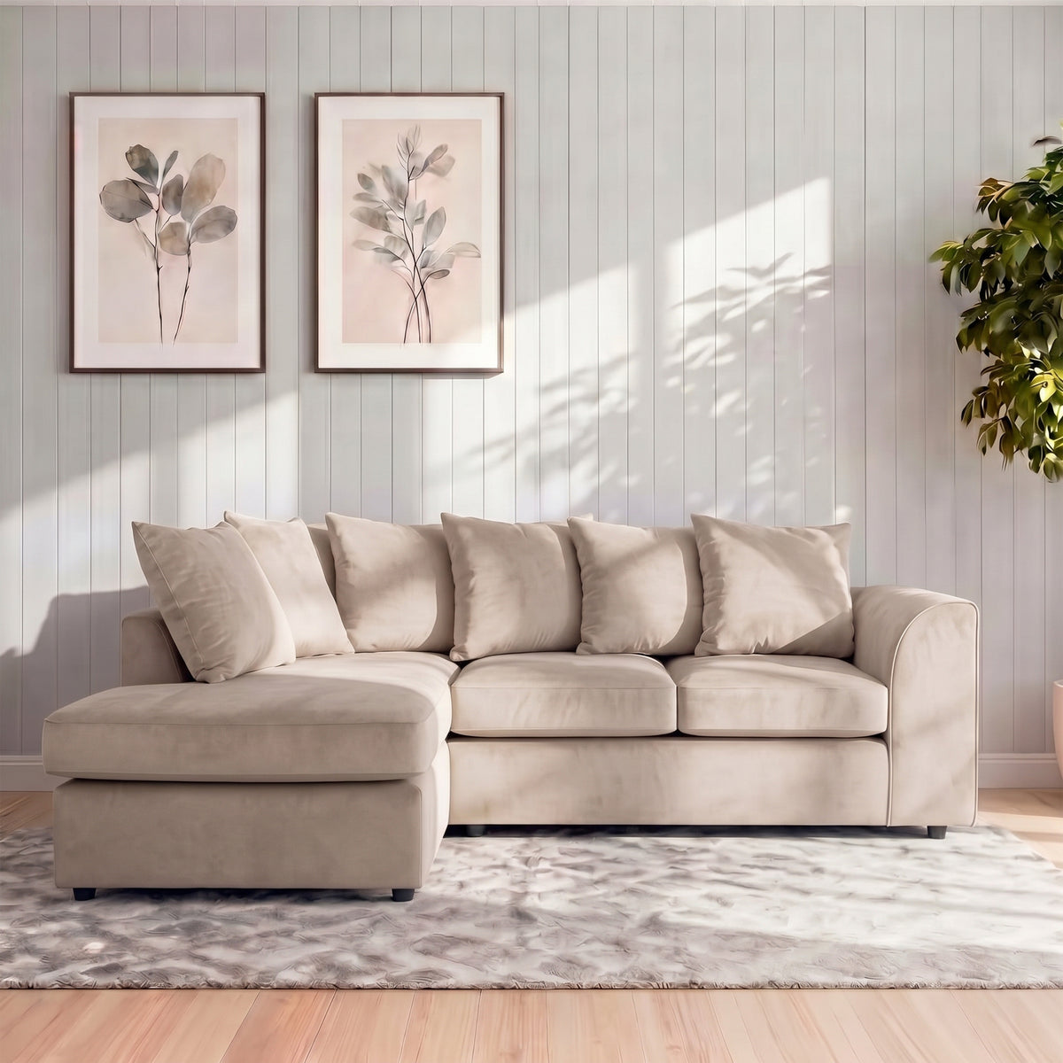 Plush Velvet Scatter Back L Shape Sofa