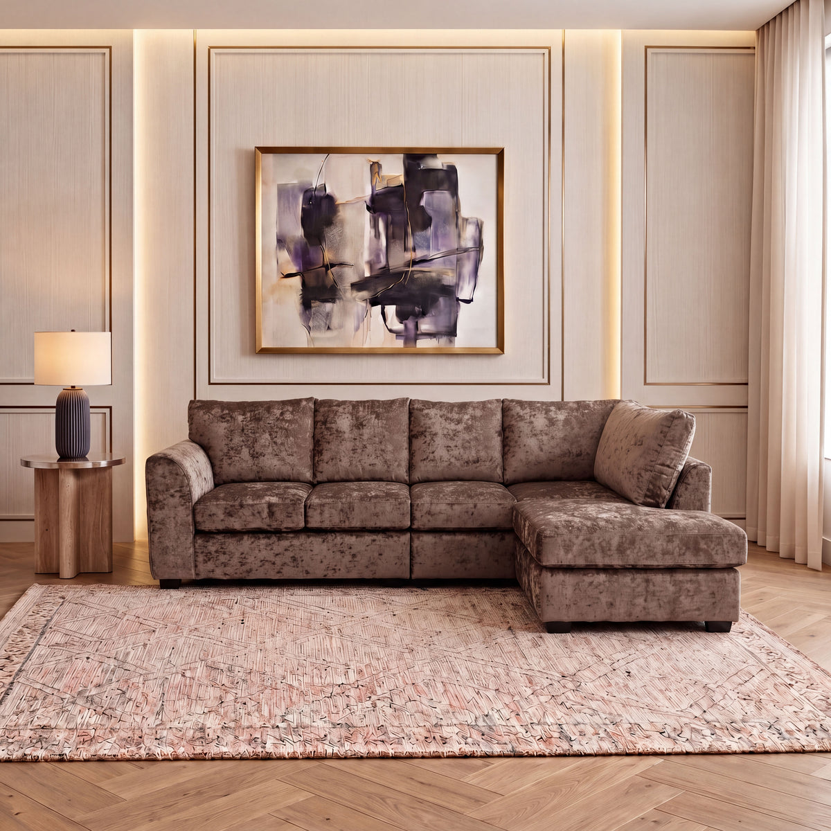 Crushed Velvet Full Back XL L Shape Sofa