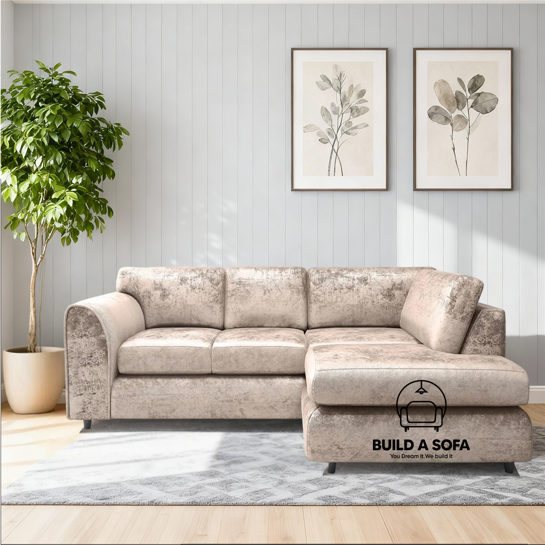 Crushed Velvet Full Back L Shape Sofa