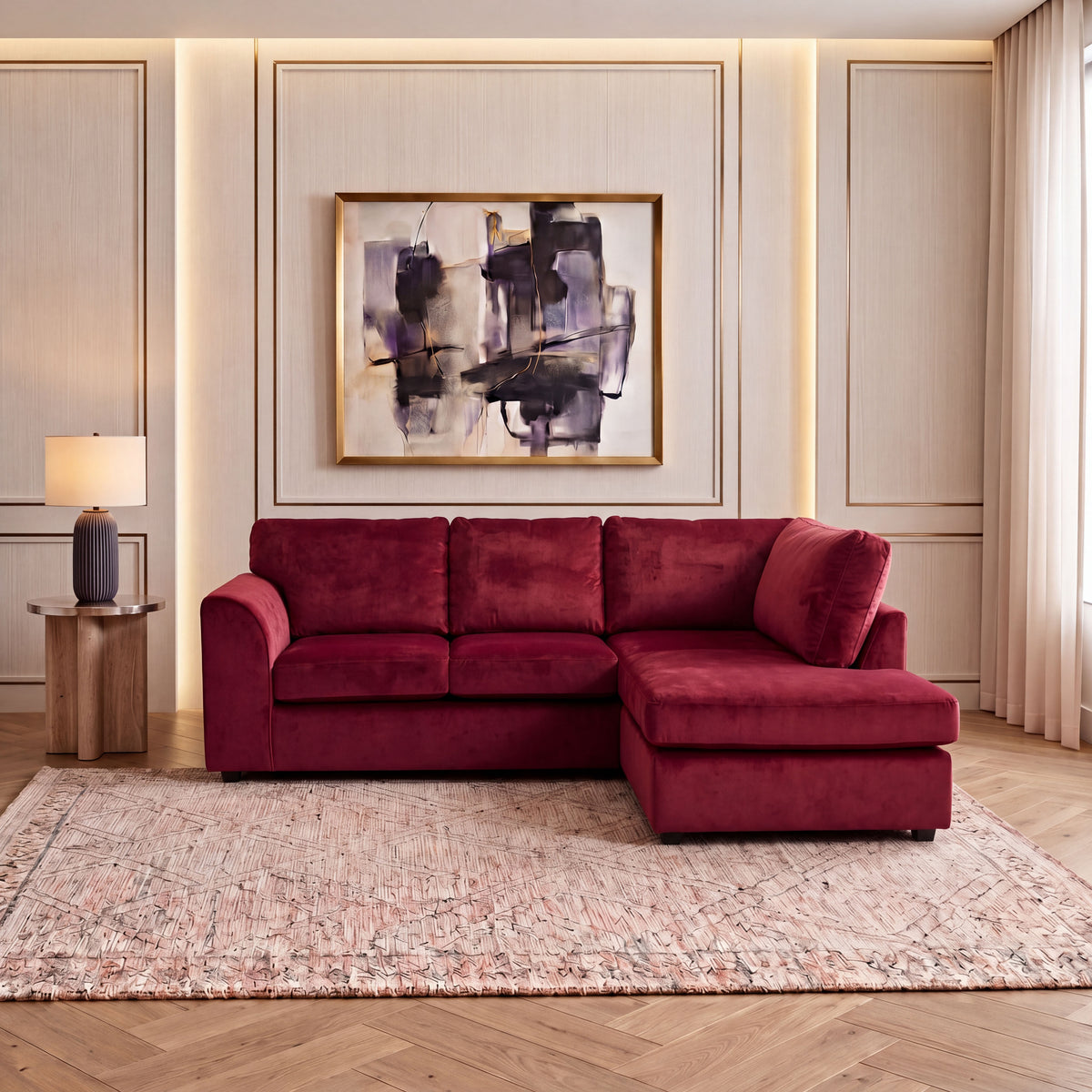 Plush Velvet Full Back L Shape Sofa
