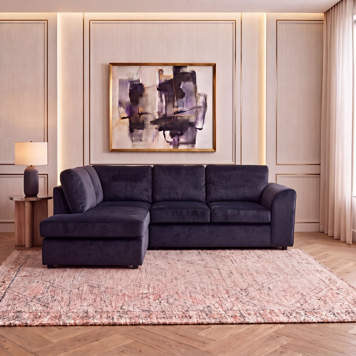 Plush Velvet Full Back L Shape Sofa