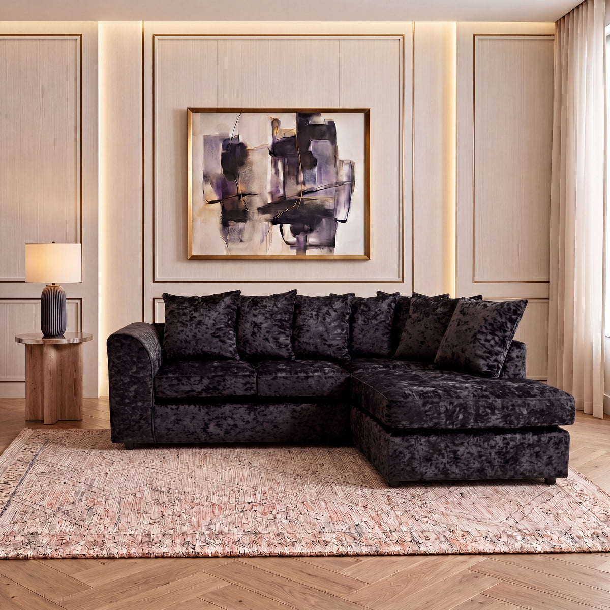 Crushed Velvet Scatter Back L Shape Sofa