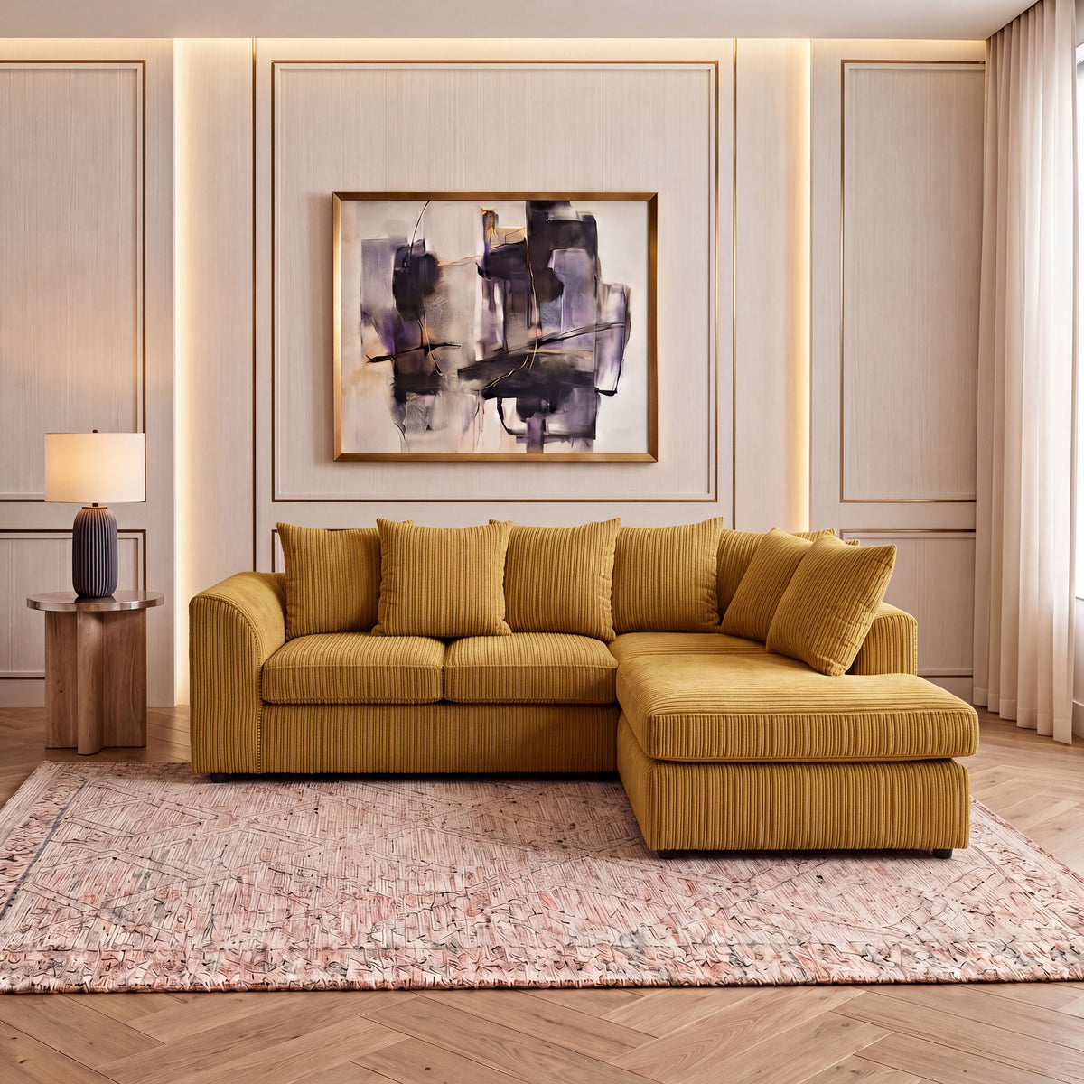 Jumbo Cord Fabric L Shape Scatter Back Sofa