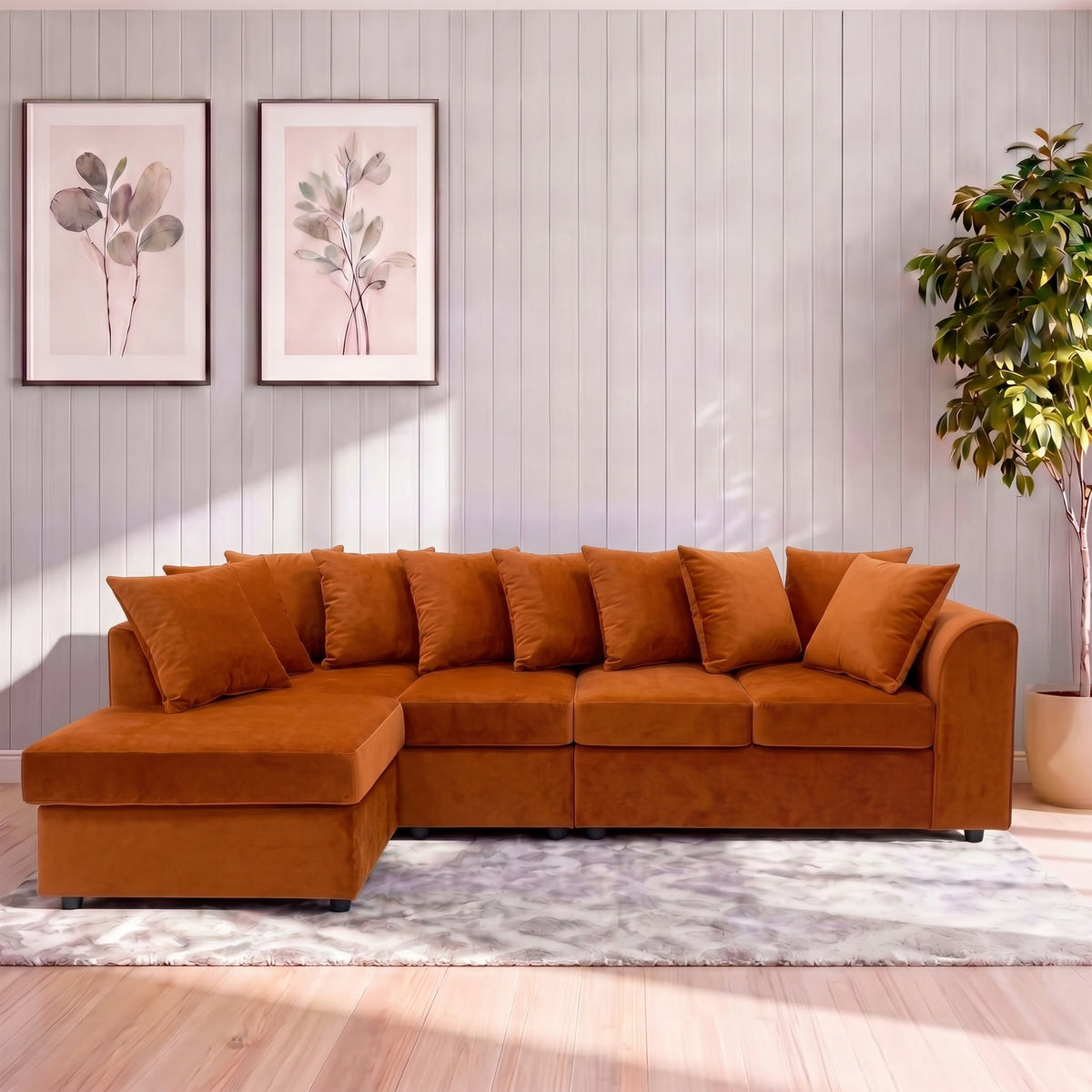 Plush Velvet Scatter Back XL L Shape Sofa