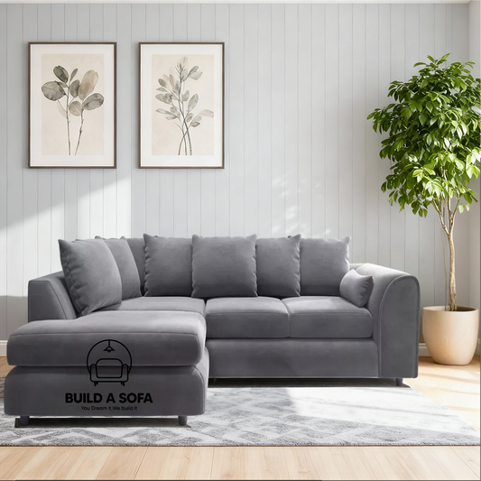 Plush Velvet Scatter Back L Shape Sofa