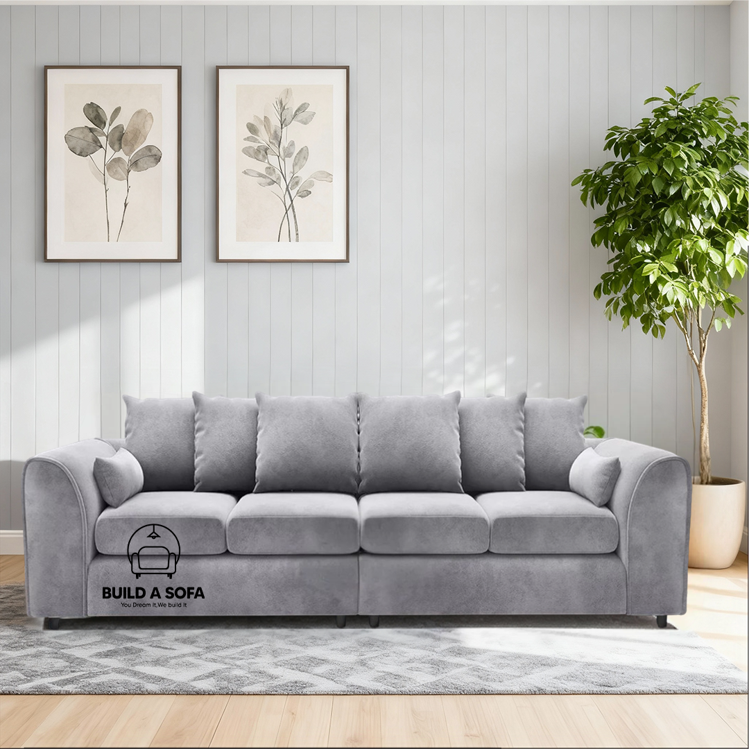Plush Fabric 4 Seater Scatter Back Sofa