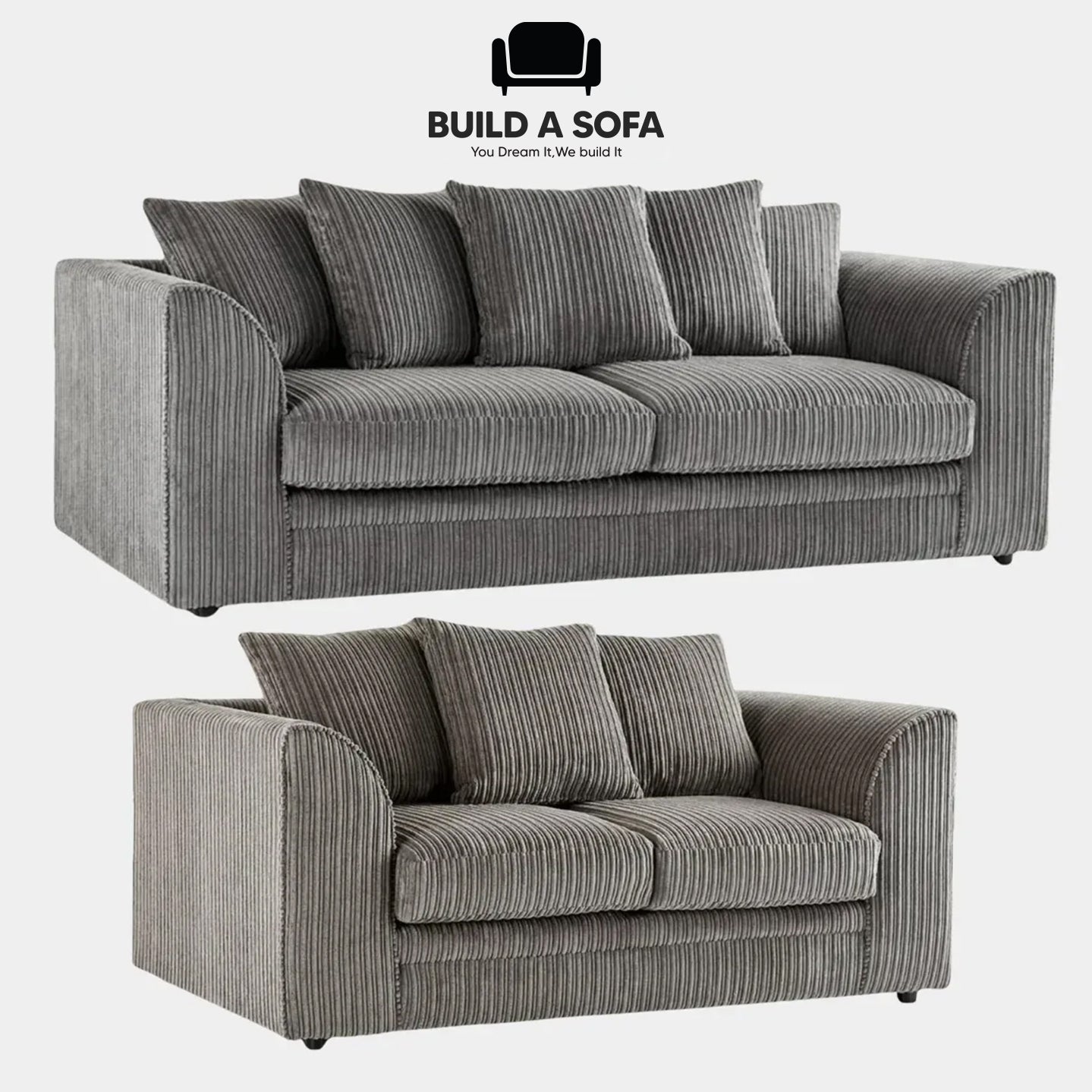 Luxury Jumbo Cord Fabric Scatter Back Sofa Set