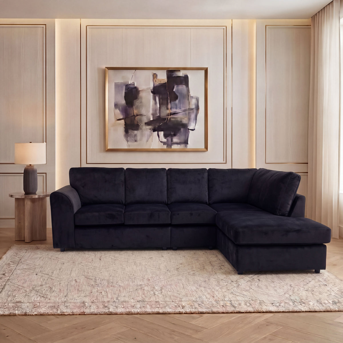 Plush Velvet Full Back XL L Shape Sofa