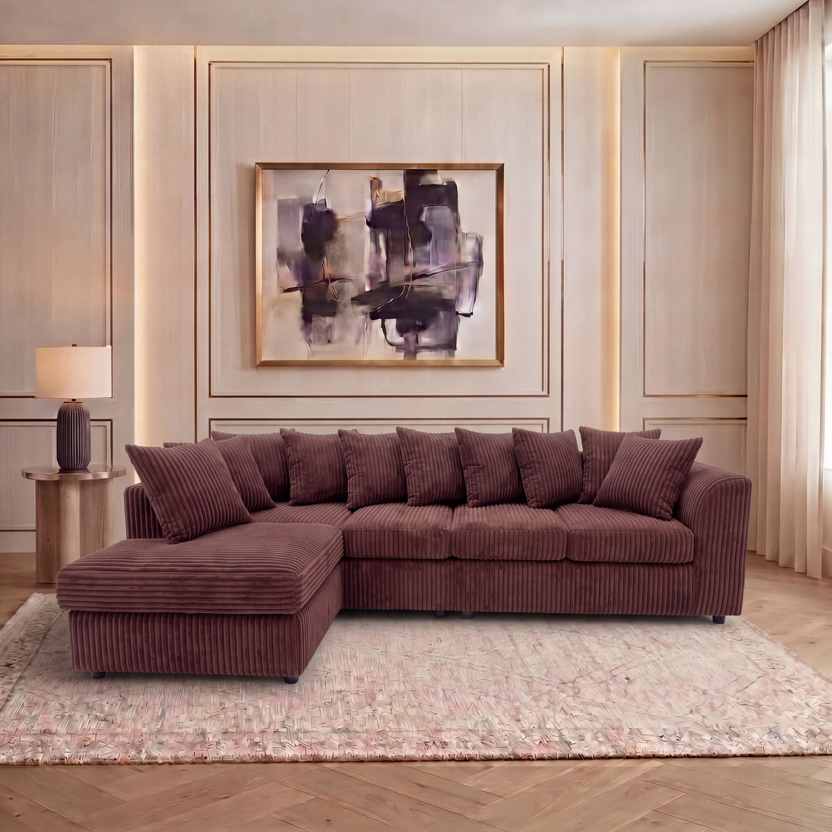 XL Jumbo Cord Fabric L Shape Scatter Back Sofa