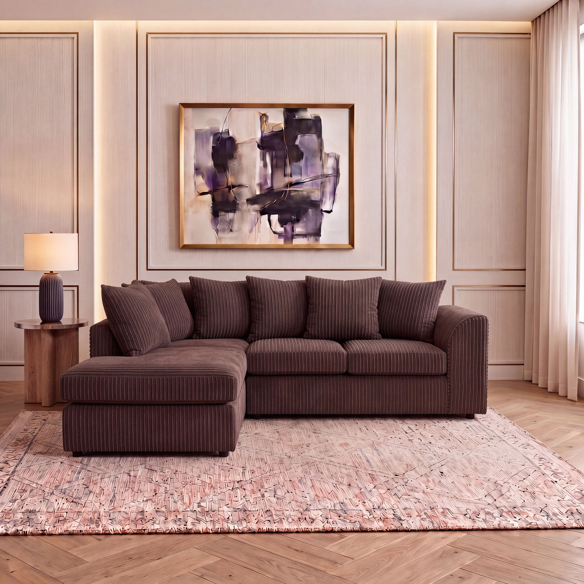 Jumbo Cord Fabric L Shape Scatter Back Sofa