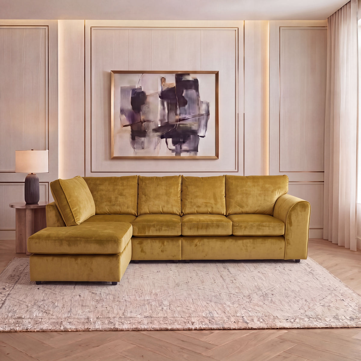 Plush Velvet Full Back XL L Shape Sofa