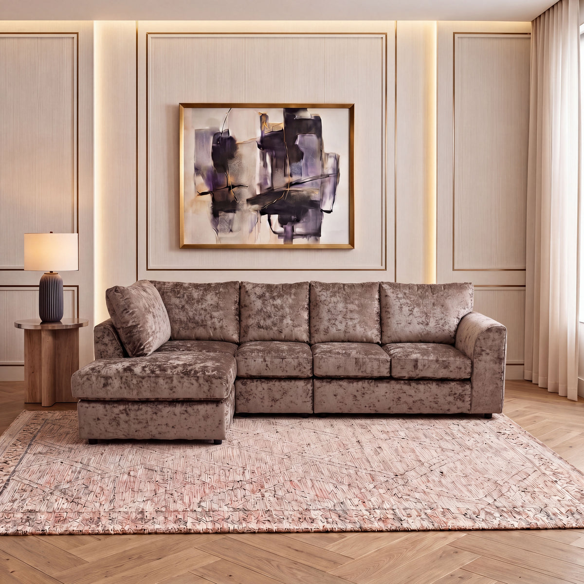 Crushed Velvet Full Back XL L Shape Sofa