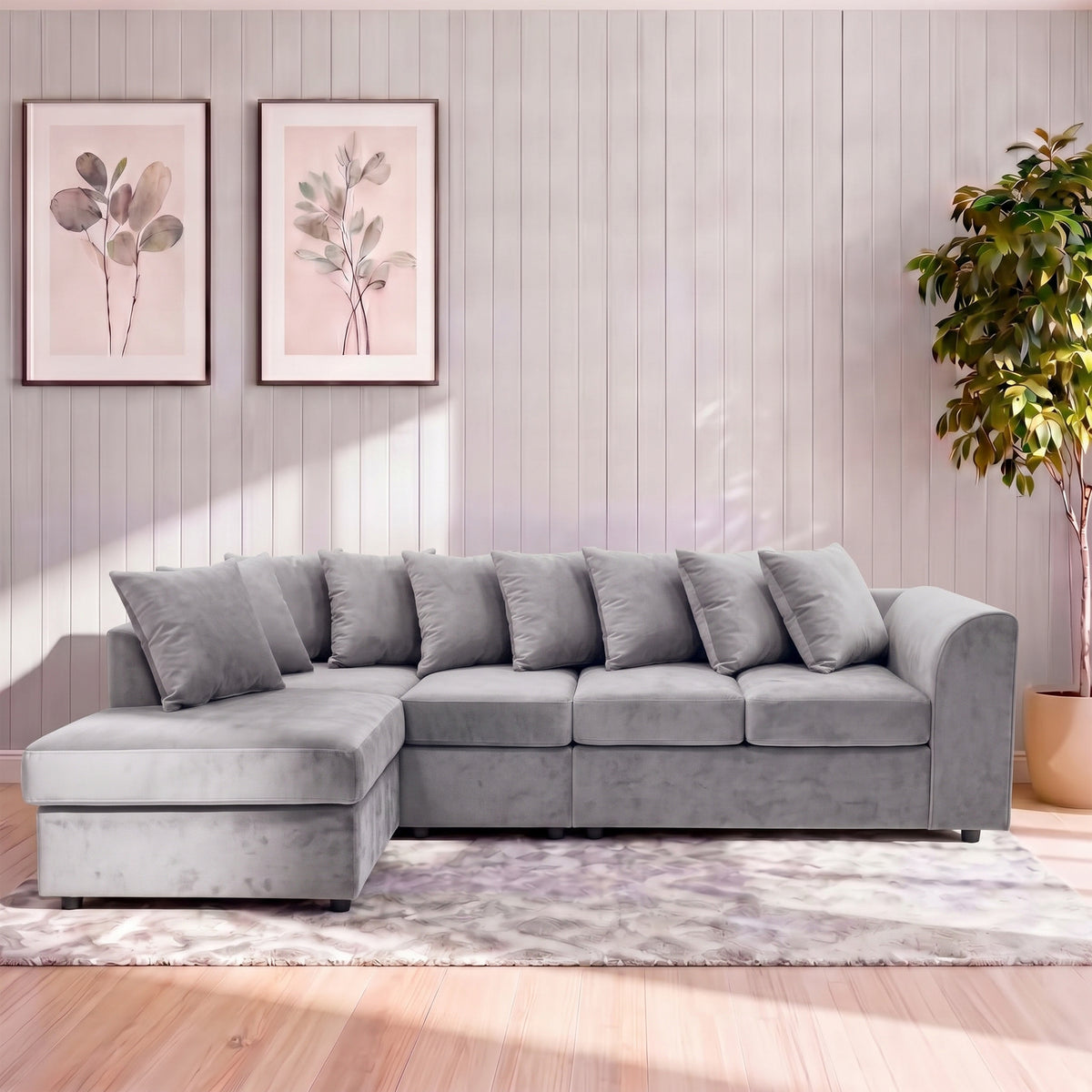 Plush Velvet Scatter Back XL L Shape Sofa