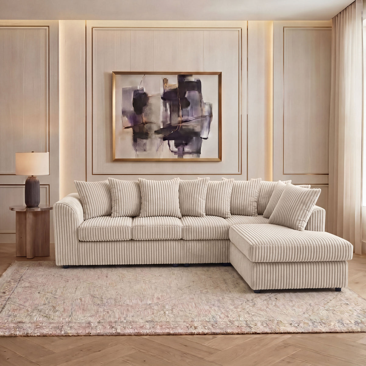 XL Jumbo Cord Fabric L Shape Scatter Back Sofa