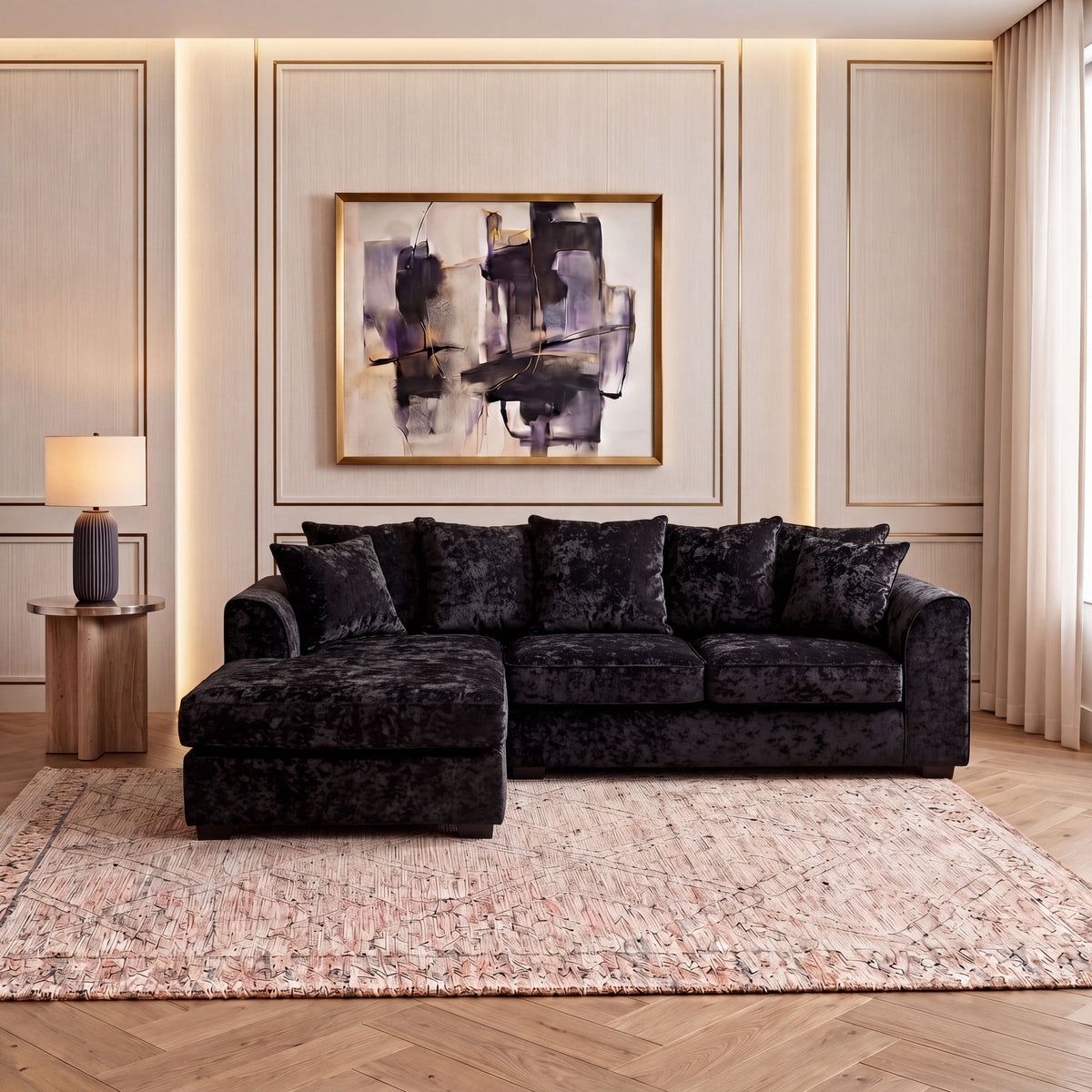 Crushed Velvet Scatter Back L Shape Sofa