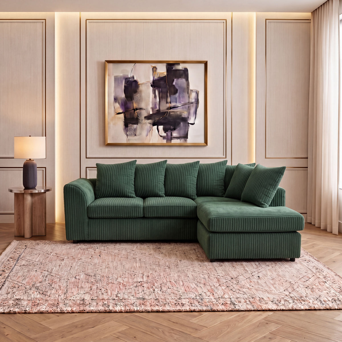 Jumbo Cord Fabric L Shape Scatter Back Sofa
