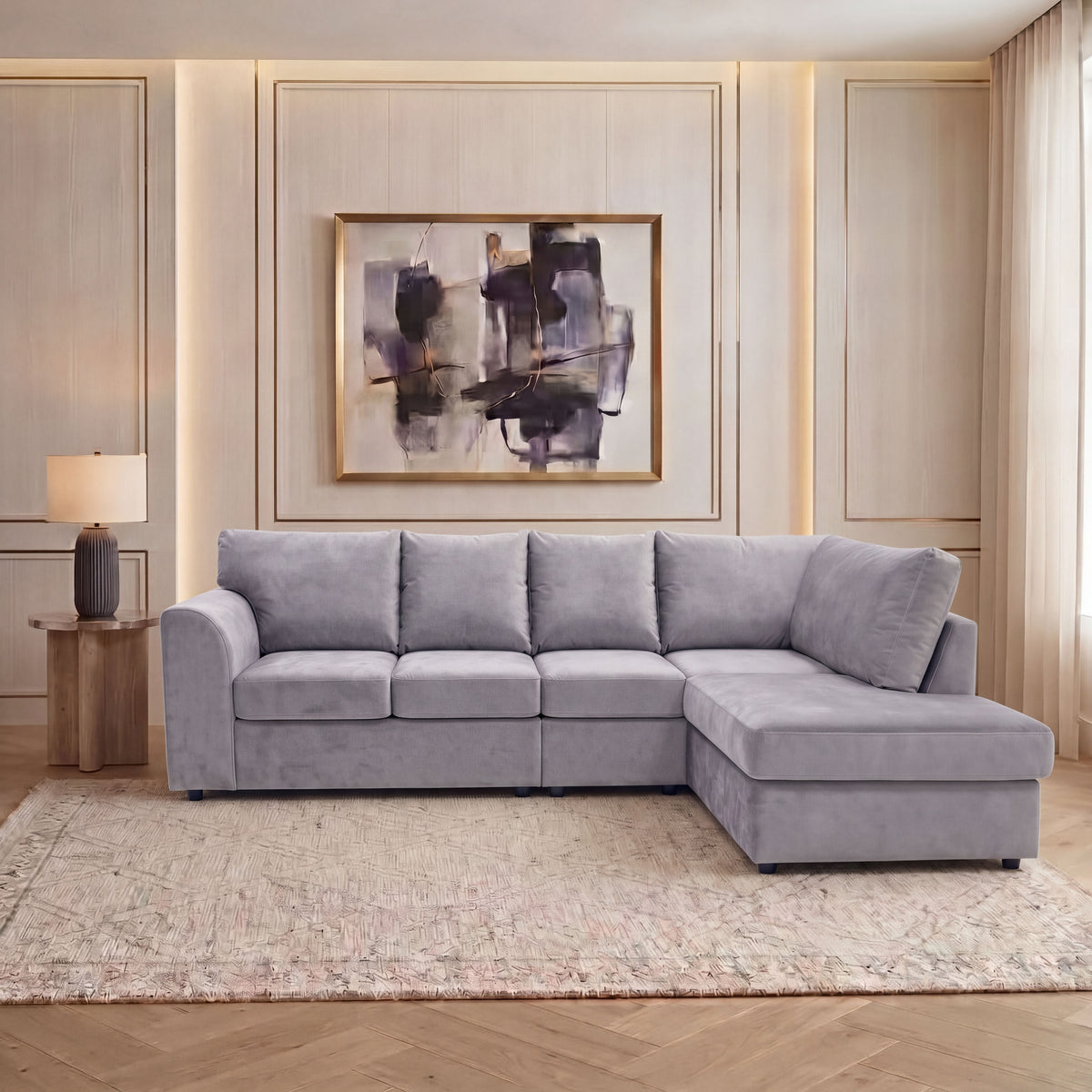 Plush Velvet Full Back XL L Shape Sofa