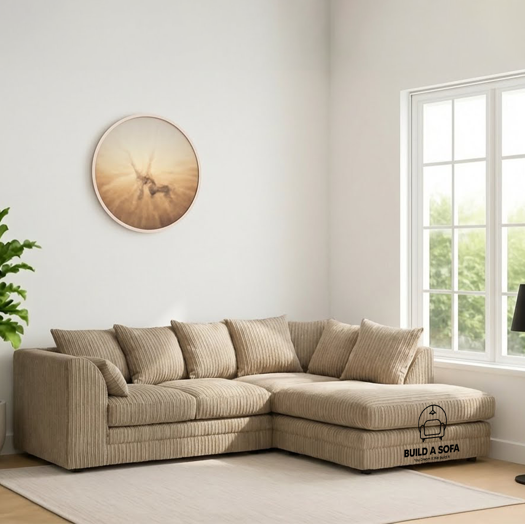 Jumbo Cord Fabric L Shape Scatter Back Sofa