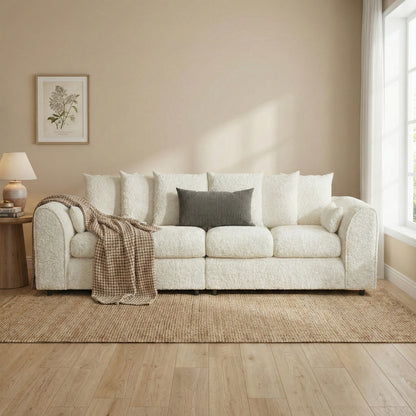 Boucle Fabric 4 Seater Scatter Back Sofa