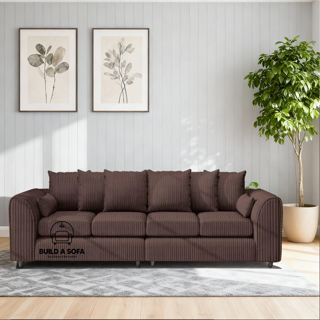 Jumbo Cord Fabric 4 Seater Scatter Back Sofa
