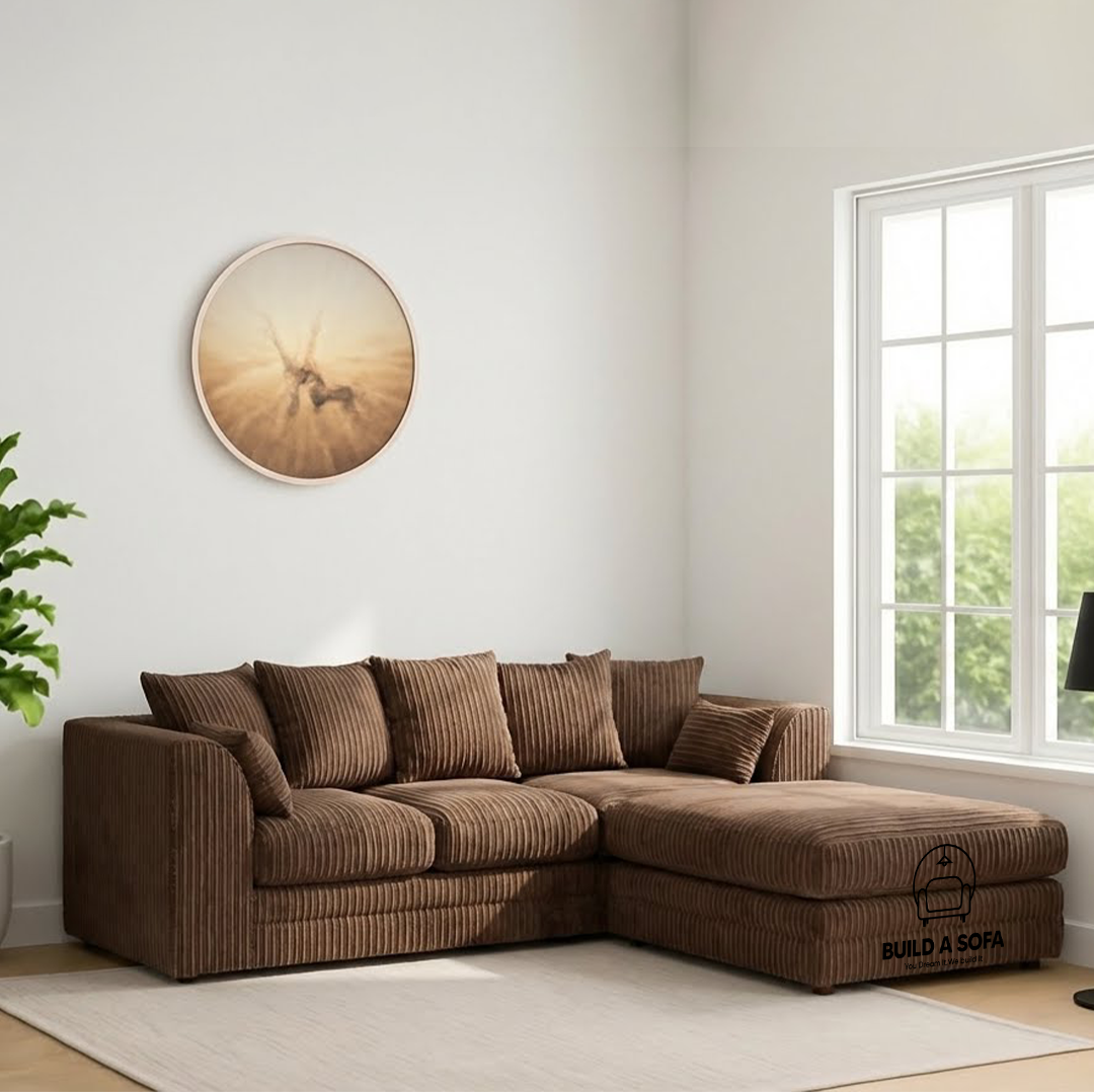 Jumbo Cord Fabric L Shape Scatter Back Sofa